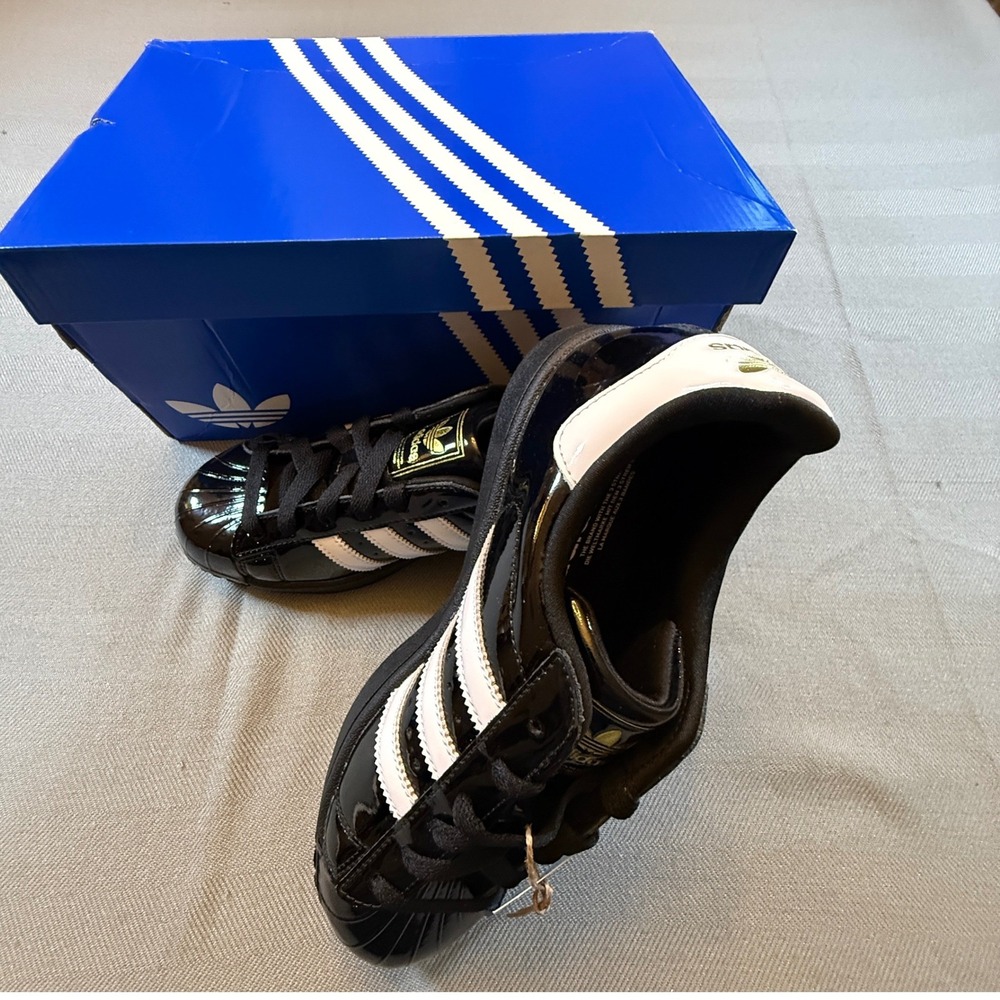 Adidas Superstar II W Black Patent Leather White Stripes JS4009 Womens Sneakers